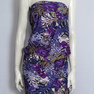 NWT Nicola Strapless Purple Leaf Print Stretch Casual Maxi Dress Size S
